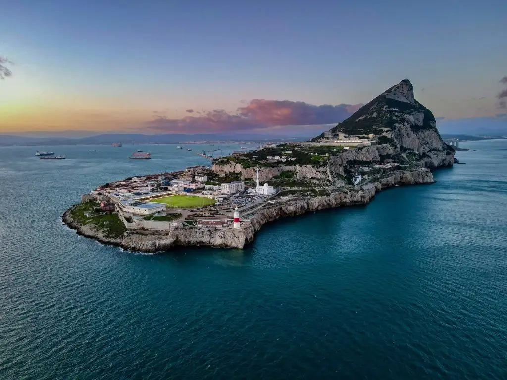 Gibraltar in the near distance from the sea