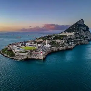 Gibraltar in the near distance from the sea